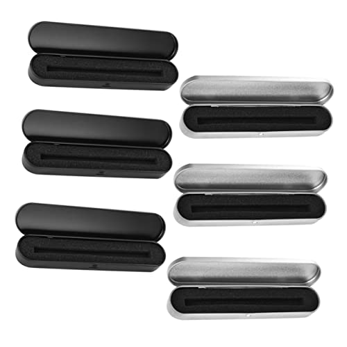 UTHCLO 6 Stück Teiliges Metall Mäppchen mit Innenfutter Rechteckige Stiftbox für Bleistifte Kugelschreiber und Schreibwaren Organizer für Schule und Büro Silber Schwarz von UTHCLO