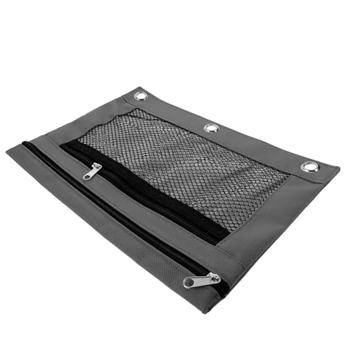 UTHCLO Binder Pencil Pouch aus Oxford Federmäppchen mit Reißverschluss Transparentes Mäppchen für Büro und Schule Multifunktional Leicht zu Reinigen Graue Ringbuch Tasche von UTHCLO