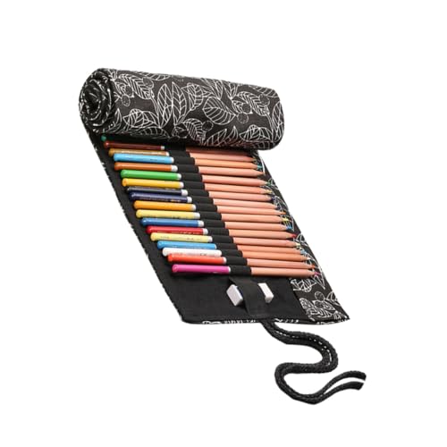 UTHCLO Canvas Stifterolle mit Fächern Großes Stifteetui zum Aufrollen Praktischer Pencil Wrap Organizer für Künstler und Reisen Robustes Federmäppchen mit Attraktivem Muster und von UTHCLO