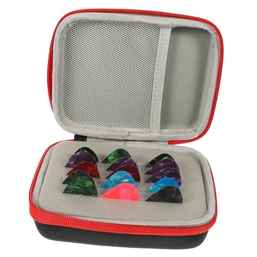 UTHCLO Gitarren Plektrum Aufbewahrungsbox mit Farbigen Picks Ergonomisch Geformt Leichtes Gitarren Zubehör Praktischer Plectrum Organizer mit Tragetasche für Einfache Zufällige Farbe von UTHCLO