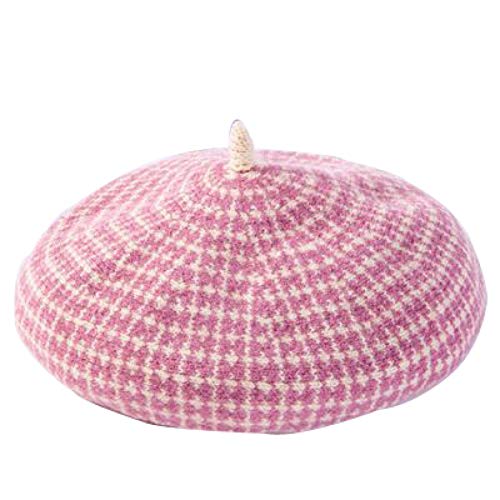 UTHTY Frauen Bunte warme Baskenmütze Mädchen Paris Gestreifte Plaid Wolle Newsboy?Hüte Kaltes Wetter Handgefertigte Bäcker Junge Cabbie Hut (Farbe: Rosa, Größe: Einheitsgröße) von UTHTY