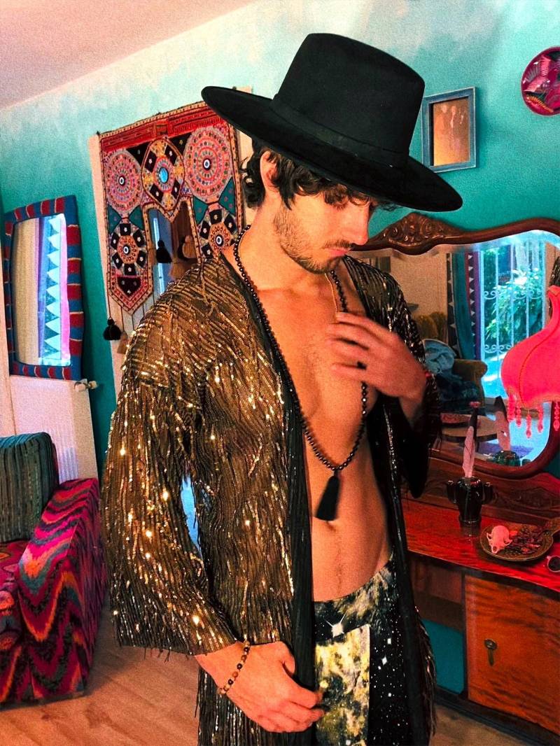 studio 54 Outfit, Herren Disco Festival Outfit Herren, Pailletten Kimono, Blazer, Fransenjacke, Rave Paillettenhemd von UTINNyc