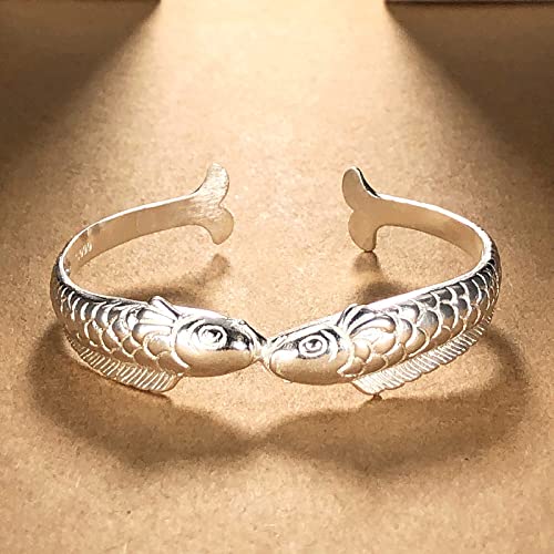 UTLODY Damen 925 Silber Armband Chinesisches Retro Paar Fisch Schnitzen Manschette Armreif Freundschaftsarmband Silberschmuck Geburtsstein UTLODY Damen 925 Silber Armband Chinesisches Retro Paar Fisch Schnitzen Manschette Armreif Freundschaftsarmband Silberschmuck Geburtsstein von UTLODY