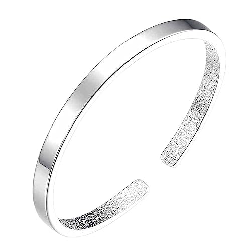 UTLODY Damen 925 Silber Armband Minimalistisch Verstellbar Offene Manschette Armreif Freundschaftsarmband Schmuck von UTLODY