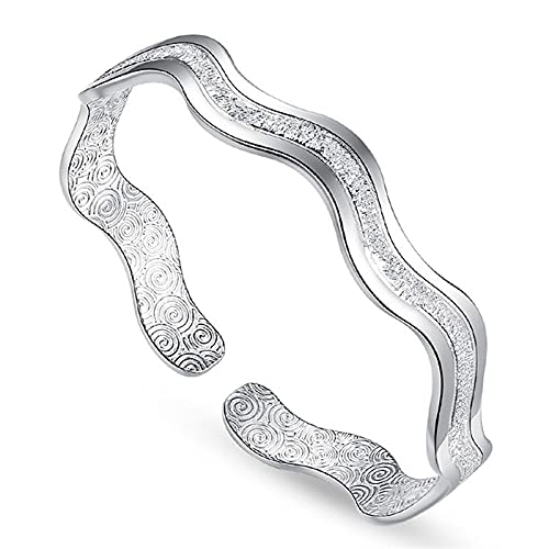 UTLODY Damen 925 Silber Armband Mode Wellenmuster Verstellbar Manschette Armreif Freundschaftsarmband Silberschmuck Birt UTLODY Damen 925 Silber Armband Mode Wellenmuster Verstellbar Manschette Armreif Freundschaftsarmband Silberschmuck Birt von UTLODY