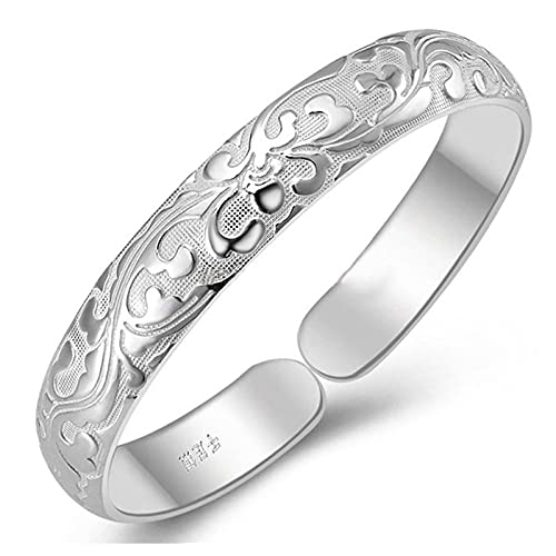 UTLODY Damen 925 Silber Armband Verstellbar Manschette Armreif Carve Flower Vine Armbänder Schmuck UTLODY Damen 925 Silber Armband Verstellbar Manschette Armreif Carve Flower Vine Armbänder Schmuck von UTLODY