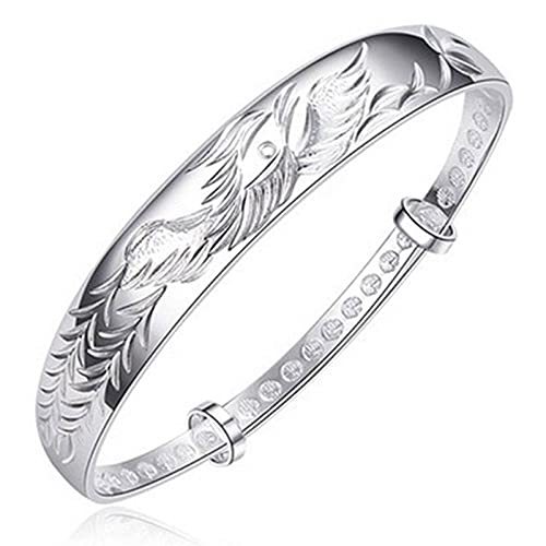 UTLODY Damen 925 Silber Armband Vintage Carve Phoenix Verstellbar Manschette Armreif Freundschaftsarmband Silberschmuck Geburtstag UTLODY Damen 925 Silber Armband Vintage Carve Phoenix Verstellbar Manschette Armreif Freundschaftsarmband Silberschmuck Geburtstag von UTLODY