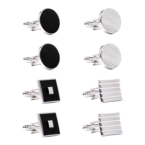 UTMACH 4 Paar Manschettenknöpfe Herren Manchettenknoepfe Klassische Edelstahl Manschettenknöpfe Herren Personalisiert Manschettenknöpfe für Geschenk Tanzparty Ferien Jubiläum Hochzeit(Silber,Schwarz) von UTMACH