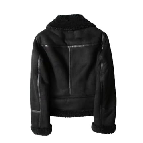UTNCCCZU Leder Jacke Damen Gefüttert Warm Lederjacke Damen Winter Innenfutter Winterjacke Frauen Vintage Fellkragen Lederjacke Innen mit Fell Fleece Motorrad Jacke Reißverschluss(Black,L) von UTNCCCZU