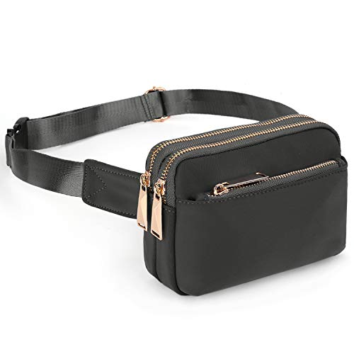 Bauchtasche Hüfttasche UTO für Herren und Damen wasserdichte NylonMode Schlanke, leichte Wasit Pack Tasche mit 3 Reißverschlusstaschen Grau von UTO