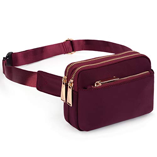 Bauchtasche Hüfttasche UTO für Herren und Damen wasserdichte NylonMode Schlanke, leichte Wasit Pack Tasche mit 3 Reißverschlusstaschen Rot von UTO