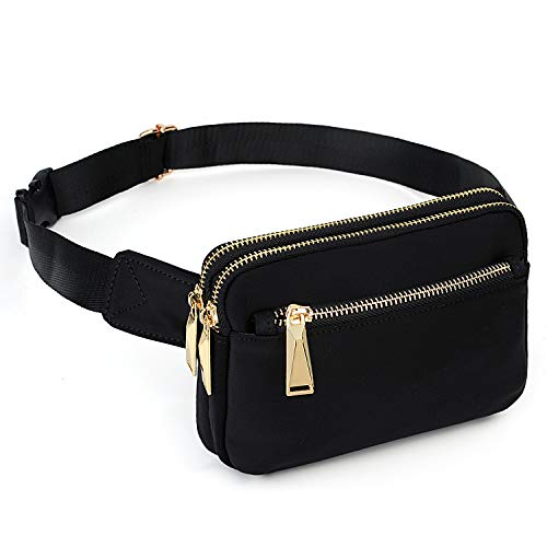 Bauchtasche Hüfttasche UTO für Herren und Damen wasserdichte NylonMode Schlanke, leichte Wasit Pack Tasche mit 3 Reißverschlusstaschen Schwarz von UTO