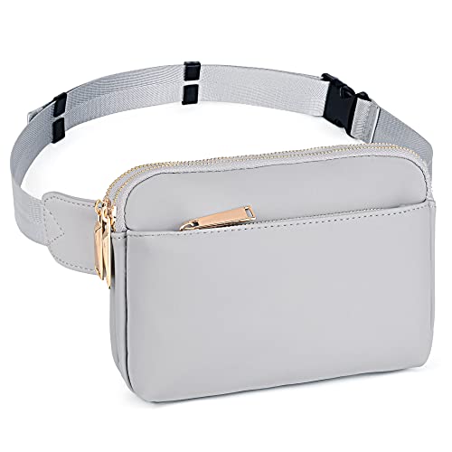 UTO Bauchtasche Damen Hüfttasche für Frauen Herren Weiches Synthetisches gewaschenes Leder Gürteltasche Mode Leichte Brusttaschen mit 3 Reißverschlusstaschen für Laufen Wandern Grau von UTO