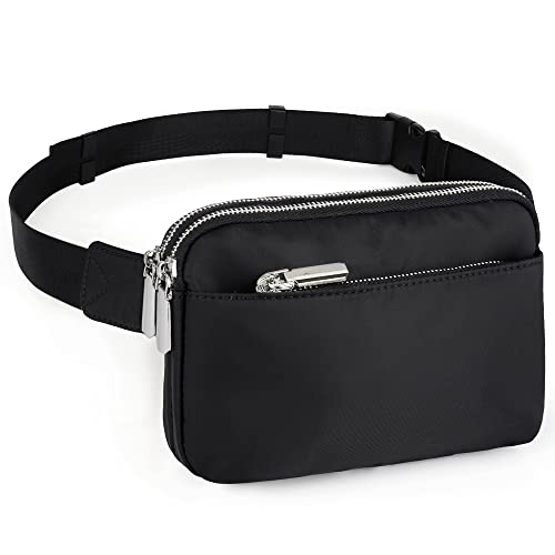UTO Bauchtasche Damen Hüfttasche für Frauen Herren wasserdichte Nylon Gürteltasche Mode Leichte Brusttaschen mit 3 Reißverschlusstaschen für Reise Laufen Wandern Radfahren Schwarz von UTO