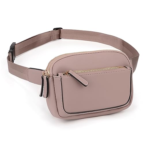 UTO Bauchtasche Damen Stylisch Leder Rosa Mini Hüfttasche Frauen Gürteltasche Crossbody Bag Kleine Umhängetasche mit Breiter Gurt Schlanke leichte Brusttasche Reißverschluss Wasit Pack von UTO