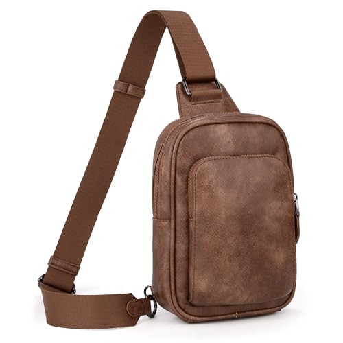 UTO Brusttasche Damen und Herren Mittelgroß Bauchtasche Stylisch Sling Bag Groß Unisex Wasserdicht Reise Crossbody Bag Breiter Gurt Hüfttasche Gürteltasche Umhängetasche Weihnacht Braun von UTO