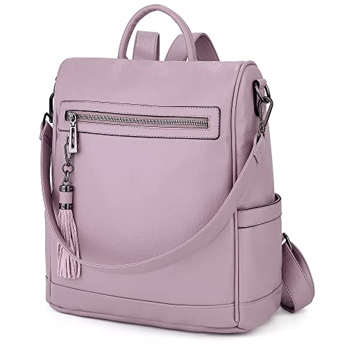 UTO Damen Anti-Theft Rucksack Geldbörse PU gewaschen Leder Damen Quasten Cabrio Rucksack Umhängetasche Lavendel von UTO