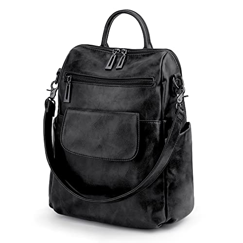 UTO Rucksack Damen Elegant mit Schultergurt Modischer Multifunktionsrucksack Schultertasche Herren Leder Backpack Kompartiment Reißverschluss Umhängetasche Schule Schulrucksack Handtasche Schwarz Neu von UTO
