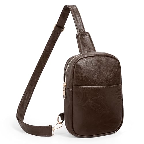 UTO Damen Brusttasche Groß Bauchtasche Sling Bag Stylisch Wasserdicht Reise Crossbody Bag Breiter Gurt Hüfttasche Gürteltasche Umhängetasche Weihnacht Dunkel Braun von UTO