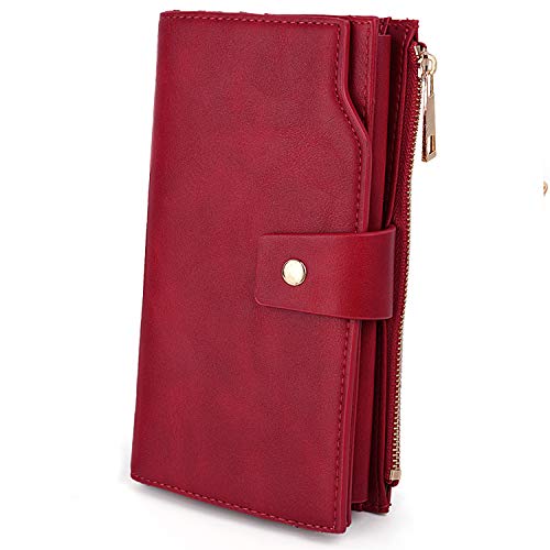 UTO Geldbörse Damen Card Holder RFID-Blocking PU-Leder mit großem Tragegriff (21 Kartenfächer) Innentasche Geeignet Rot2 von UTO