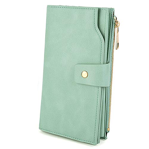 UTO Damen Geldbörse Card Holder RFID-Blocking PU-Leder mit großem Tragegriff (21 Kartenfächer) Innentasche Geeignet für Laptops 5.5" Green2 von UTO