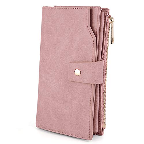 UTO Damen Geldbörse Card Holder RFID-Blocking PU-Leder mit großem Tragegriff (21 Kartenfächer) Innentasche Geeignet für Laptops 5.5" Neuerosa von UTO