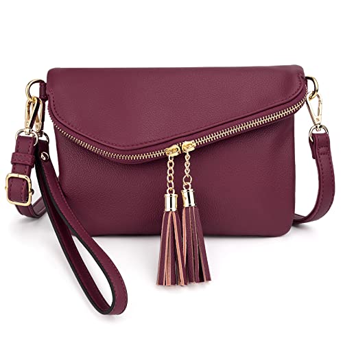 UTO Damen Kleine Umhängetasche Leichte Doppelquaste Handtasche Red Vine von UTO