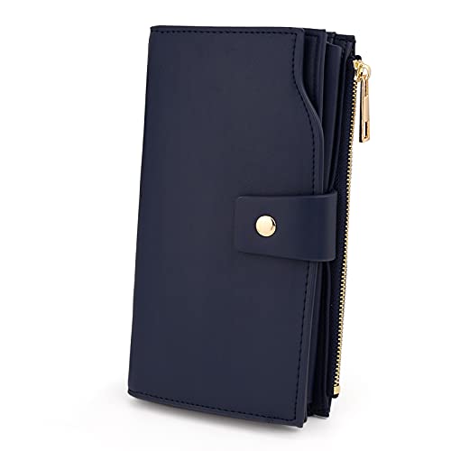 UTO Damen RFID Blockierung PU Leder Geldbörse Kupplung 21 Kartensteckplätze Halter Organizer Damen Geldbörse mit Große Kapazität innere Tasche passt 5,5 '' Handys Schwarzblau von UTO