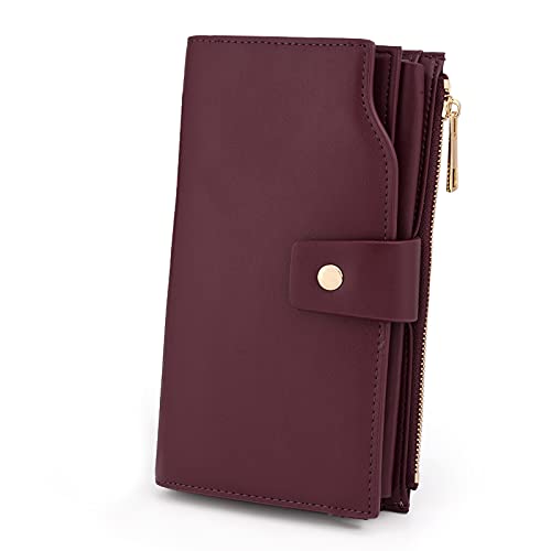 UTO Damen RFID Blockierung PU Leder Geldbörse Kupplung 21 Kartensteckplätze Halter Organizer Damen Geldbörse mit Große Kapazität innere Tasche passt 5,5 '' Handys Wine von UTO