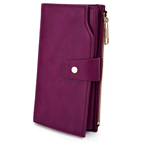 UTO Geldbörse Damen RFID Blocking PU Leder Kupplung 21 Kartensteckplätze Halter Organizer Damen Geldbörse mit Große Kapazität Innentasche passt 5,5 '' Handys Lila2 von UTO