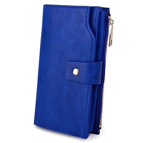 UTO Damen RFID Blocking PU Leder Geldbörse Kupplung 21 Kartensteckplätze Halter Organizer Damen Geldbörse mit Große Kapazität innere Tasche passt 5,5 '' Handys Blau2 von UTO