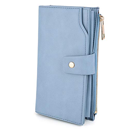 UTO Damen RFID Blocking große Kapazität Vegan Leder Clutch Wallet 21 Card Slots Halter Organizer Damen Veganrse hellblau von UTO