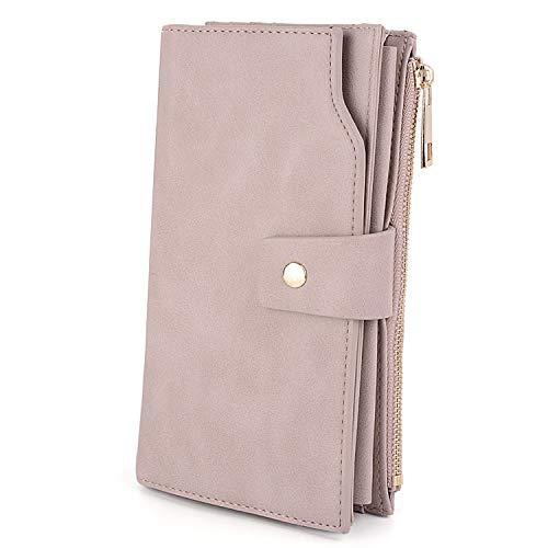 UTO Damen Geldbörse RFID Blocking große Kapazität Vegan Leder Clutch Wallet 21 Card Slots Halter Organizer Damen Veganrse Hellrosa von UTO