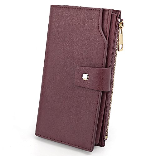 UTO Damen RFID Blocking große Kapazität Vegane Leder Clutch Wallet 21 Card Slots Halter Organizer Damen Veganse Lila von UTO