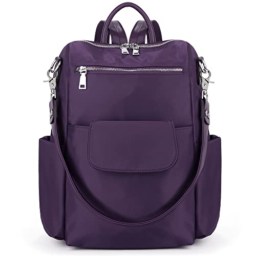 UTO Rucksack Damen Oxford Schule Rucksack Handtasche Schulrucksack Damen-Rucksackhandtaschen Geldbörse 3 Möglichkeiten wasserdichte Tuch Nylon Schultertasche Lila von UTO