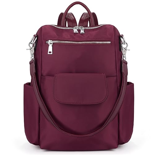 UTO Rucksack Damen Oxford Schule Rucksack Handtasche Schulrucksack Damen-Rucksackhandtaschen Geldbörse 3 Möglichkeiten wasserdichte Tuch Nylon Schultertasche Rot von UTO