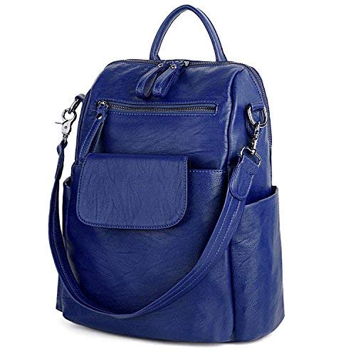 UTO Rucksack Damen Elegant mit Schultergurt Modischer Multifunktionsrucksack Schultertasche Herren PU Leder Backpack Kompartiment Reißverschluss Umhängetasche Schule Schulrucksack Handtasche Blau von UTO