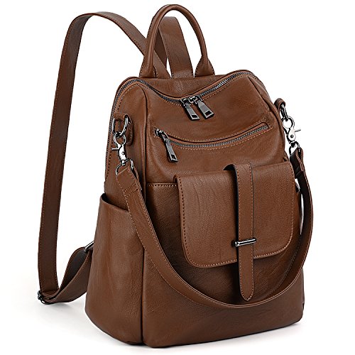 UTO Damen Rucksack Geldbörse PU Washed Leder Cabrio Damen Rucksack Frontgürtel Tasche Schultertasche Braun von UTO