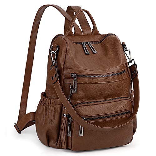 UTO Damen Rucksack Leder Schule Handtasche Schulrucksack Rucksackhandtaschen Multifunktionsrucksack mit Quasten Schultertaschen Große Kapazität vielen Kompartiment Reißverschluss Umhängetasche Braun von UTO