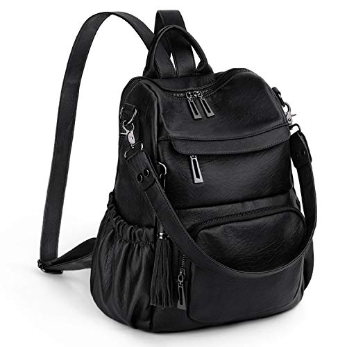 UTO Damen Rucksack Leder PU Cabrio Schulrucksack Rucksackhandtaschen Multifunktionsrucksack mit Quasten Lässige Schultertaschen Für Arbeit Schule Große Kapazität Reißverschluss Umhängetasche Schwarz von UTO