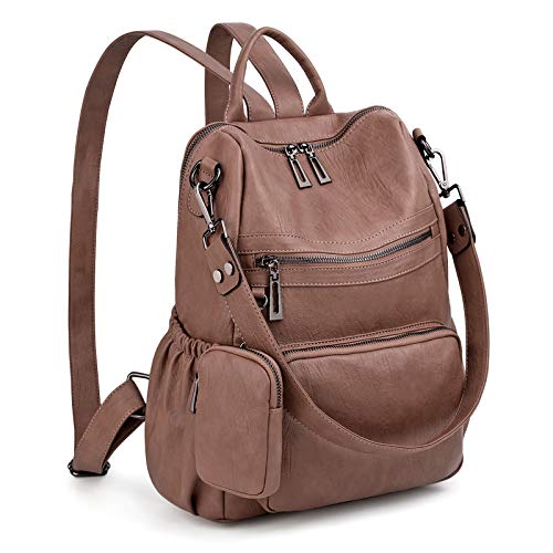 UTO Damen Rucksack Leder Vegan Rucksackhandtaschen Schule Schulrucksack Multifunktionsrucksack mit abnehmbarem Beutels Große Kapazität Schultertaschen Reißverschluss Umhängetasche Khaki von UTO