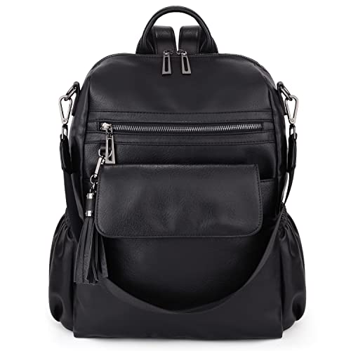 UTO Rucksack Damen Rucksackhandtaschen PU Leder Tagesrucksack Schulrucksack Mode Multifunktionsrucksack mit Quasten Schultertaschen vielen Kompartiment Reißverschluss Umhängetasche Backpack von UTO