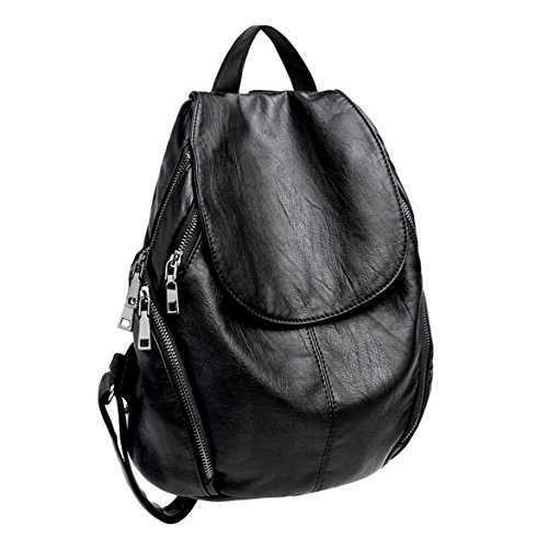 UTO Damen Rucksack gewaschenes PU Leder Reisetasche Große Kapazität Für Frauen Schultertasche Multifunktionaler Beutel Schwarz_2 von UTO