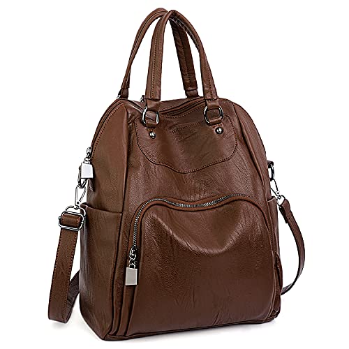 UTO Damentasche schultertasche Casual Daypack PU gewaschen Leder Braun von UTO