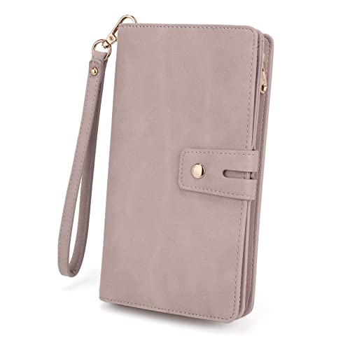 UTO Geldbörse Damen Gross RFID Wristlet Abnehmbarer Scheckhefthalter Karte Bill Clutch Wallet Telefon Organizer Langes Portemonnaie Rosa von UTO
