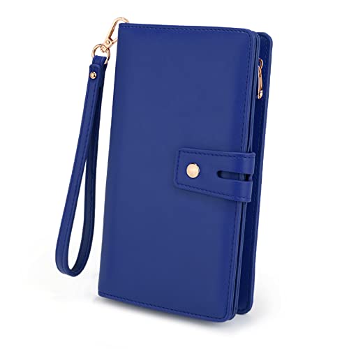 UTO Geldbörse Damen Gross Wristlet Abnehmbarer Scheckhefthalter Karte Bill Clutch Wallet Telefon Organizer Langes Portemonnaie Dunkelblau von UTO