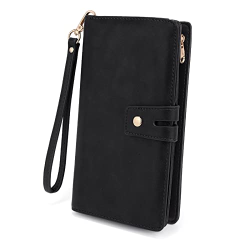 UTO Geldbörse Damen Gross Wristlet Abnehmbarer Scheckhefthalter Karte Bill Clutch Wallet Telefon Organizer Langes Portemonnaie Schwarz von UTO