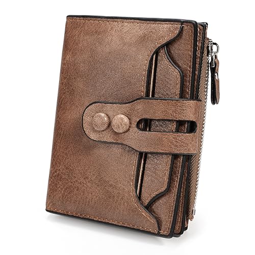 UTO Geldbörse Damen Klein Leder RFID Schutz 18 Fächer Schnalle Kleines Portemonnaie Frauen mit Münzfach Foto-Ausweishülle Brieftasche Mini Geldbeutel Viele Fächer Portmonee Geschenk von UTO