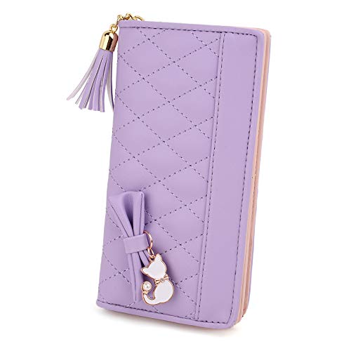 UTO Geldbörse Damen PU Leder Große Kapazität Brieftasche süßer Katze-Anhänger Portemonnaie Kartenhalter Mädchen für Valentinstag Muttertag Geburtstag Gedenktag Weihnachten Neujahr Lila von UTO