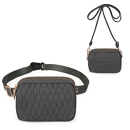 UTO Bauchtasche Damen Stylisch Stoff Gürteltasche Nylon Hüfttasche Umhängetasche 5 Wege Cabrio Brusttasche wasserdichte Mode Leichte Reise Taille Pack Yvette Grau von UTO